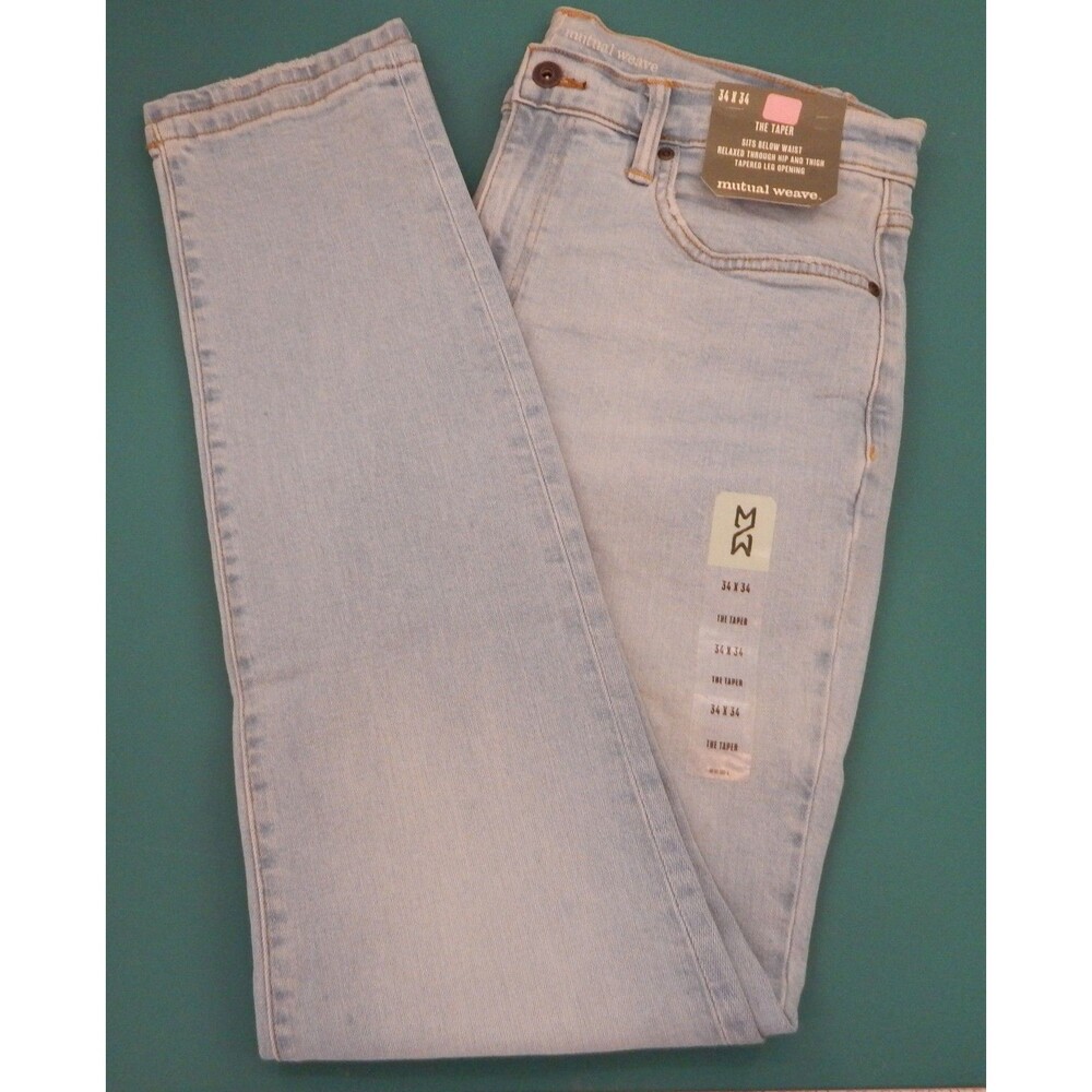 NWT Mutual Weave Jeans THE TAPER 34x34 Light Wash / Distress Relaxed Hip & Thigh